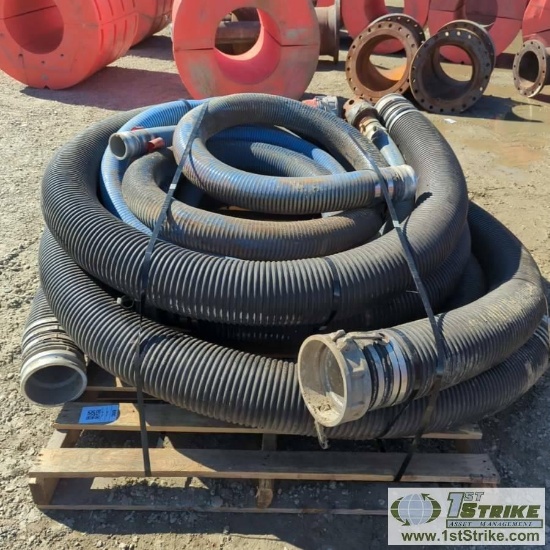 1 PALLET. MISC SUCTION HOSE, INCLUDING: 3IN, 4IN, 6IN, WITH CAM LOK ENDS