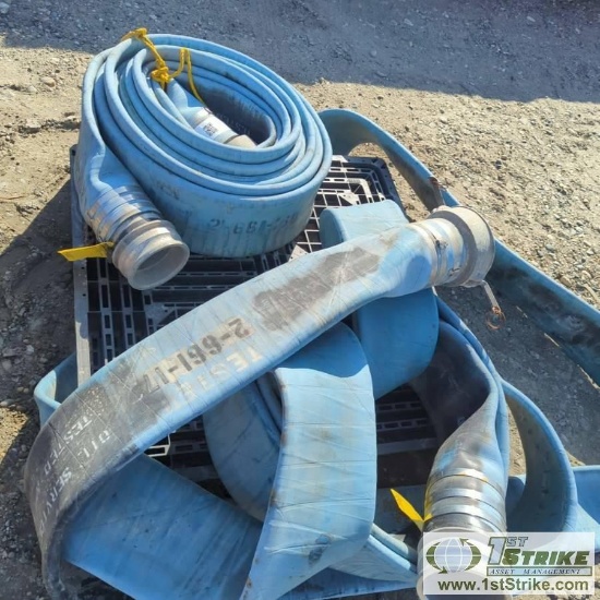 1 PALLET. DISCHARGE HOSE, 2EA 6IN LAY FLAT, WITH CAM LOCK ENDS