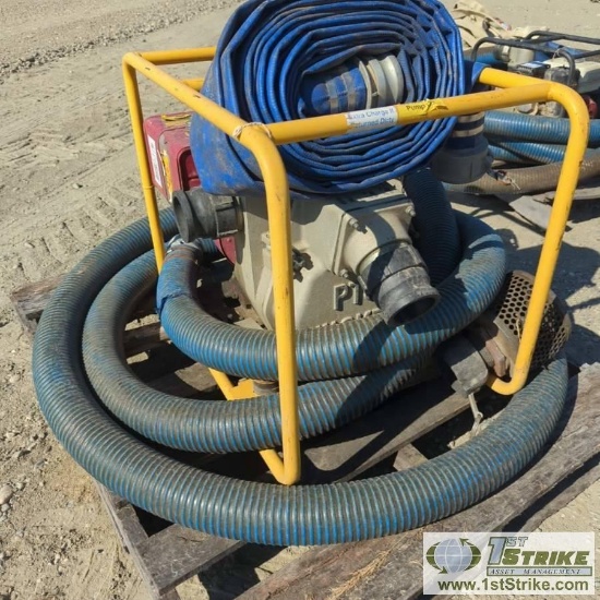 1 EACH. PUMP, WACKER 3IN WITH SUCTION HOSE AND DISCHARGE HOSE