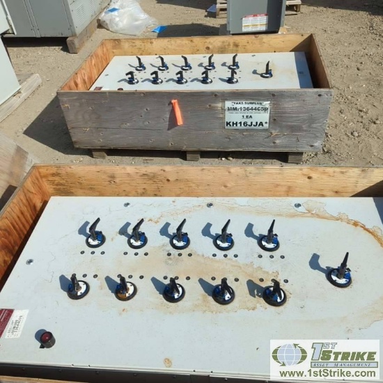 2 EACH. ELECTRICAL SWITCH GEAR PANELS, APPLETON, 100 AMP, 480V 3PH, 3 WIRE, 30 CIRCUIT, WITH PAN HEA