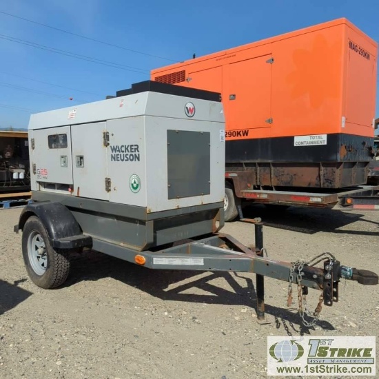 GENERATOR, WACKER NEUSON G25, 20KW, 120/240/480 VOLT, 4CYL ISUZU DIESEL, SINGLE AXLE TRAILER MOUNTED