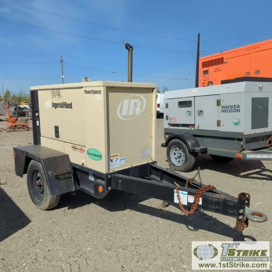 GENERATOR, 2006 INGERSOL RAND G25, 21KW, 26KVA, 120/240/480 VOLT, 4CYL MITSUBISHI DIESEL, SINGLE AXL