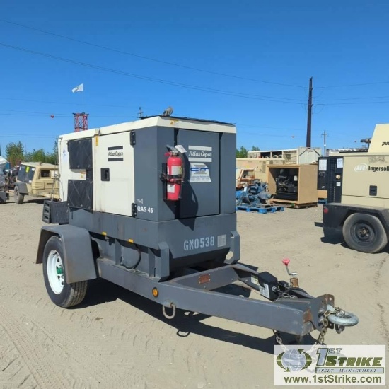 GENERATOR, ATLAS COPCO MODEL QAS 45, 40KW, 120/240/480 VOLT, 4CYL ISUZU DIESEL ENGINE, SINGLE AXLE T