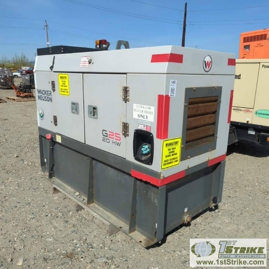 GENERATOR, WACKER NEUSON G-25, 20KW, 120/240/480 VOLT, 4CYL ISUZU DIESEL, SKID MOUNTED
