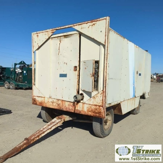AIR COMPRESSOR, INGERSOLL RAND 1400, CUMMINS DIESEL ENGINE, WAGON TYPE TRAILER MOUNTED. BUYER MUST L