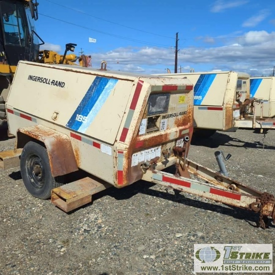 AIR COMPRESSOR, INGERESOLL RAND 185, JOHN DEERE 4CYL DIESEL ENGINE, SINGLE AXLE TRAILER MOUNTED