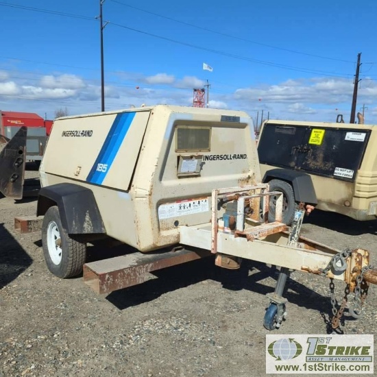 AIR COMPRESSOR, INGERSOLL RAND 185, JOHN DEERE 4CYL DIESEL, SINGLE AXLE TRAILER MOUNTED