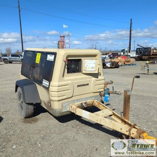AIR COMPRESSOR, 2006 INGERSOLL RAND DOOSAN, P185 WIR, YANMAR 4CYL DIESEL ENGINE, TRAILER MOUNTED