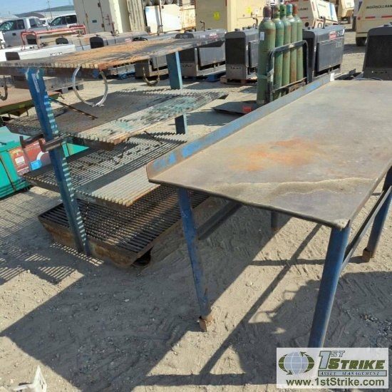 1EA SHOP BENCH, STEEL CONSTRUCTION, 8FT X 2FT 8IN, 1EA SHOP CART, STEEL CONSTRUCTION, 4 SHELF