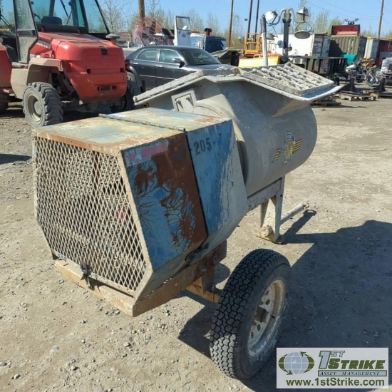 CEMENT MIXER, STONE MODEL 855PMP, 2HP 115/230V SINGLE PHASE ELECTRIC MOTOR, TRAILER MOUNTED