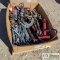 1 BOX. MISC SHOP TOOLS INCL: 1EA PORTA-POWER, MISC GRINDERS, MISC SOCKETS WRENCHES AND C-CLAMPS