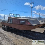 BOAT, 24FT, ALUMINUM CONSTRUCTION, 6FT 6IN BEAM, 115HP JOHNSON OUTBOARD, PROP, WITH HYDRAULIC LIFT,