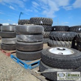 3 PALLETS. 10EA HEAVY TRUCK AND TRAILER TIRES, INCLUDING: 11R22.5, WITH WHEELS