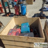 1 BOX. MISC PLUMBING AND ELECTRICAL TOOLS, INCLUDING: RIDGID HAND PIPE THREADERS, ELECTRIC AND MANUA
