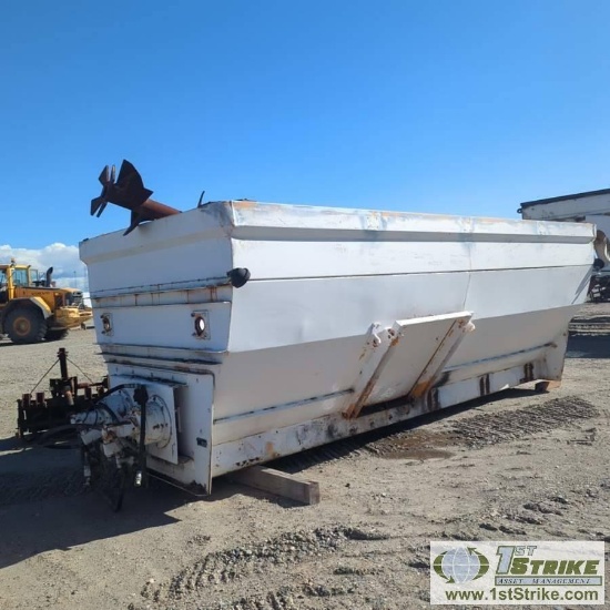 GRAIN HOPPER BED, NMC MODEL 500T, 96IN WIDE X 18FT LONG ALUMINUM TANK, W/4EA HYDRAULICALLY DRIVEN ST