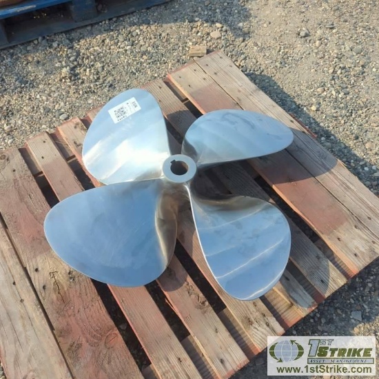 BOAT PROPELLER, STAINLESS STEEL CONSTRUCTION, APPROX. 32IN DIAMETER, 2IN DRIVE SHAFT
