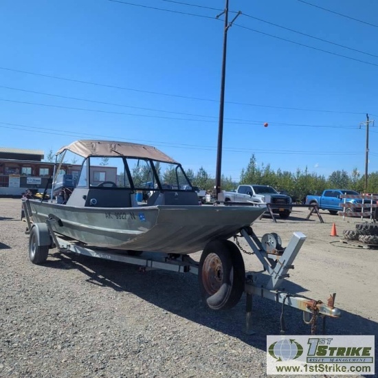 BOAT, ALWELD, 20FT FLAT-BOTTOM ALUMINUM HULL, 6FT BEAM, YAMAHA 85HP JET, REMOTE TRIM TABS, W/1993 CA