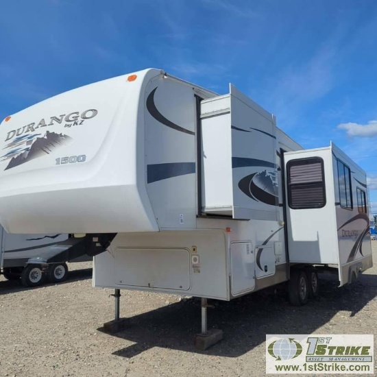 CAMPER TRAILER, 2012 DURANGO, 30FT, 5TH WHEEL HITCH, TANDEM AXLE, DUAL SLIDE OUT, AWNING