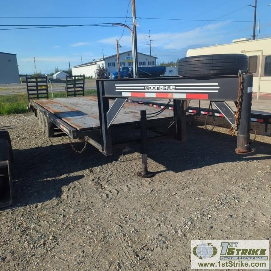 GOOSENECK EQUIPMENT TRAILER, 1997 DONAHUE, EXPANDING DECK, 8FT TO 12FT WIDE X 24FT LONG, TRIPLE AXLE