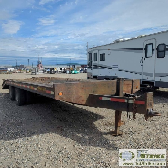 EQUIPMENT TRAILER, 1990 TOWMASTER, 8FT WIDE X 19FT MAIN DECK W/5FT DOVETAIL, DUAL WHEEL TANDEM AXLE,
