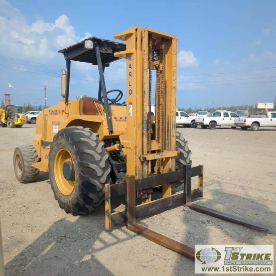 ROUGH TERRAIN FORKLIFT, HARLO HP8500, 4X4, JOHN DEERE DIESEL, 8500LB CAPACITY