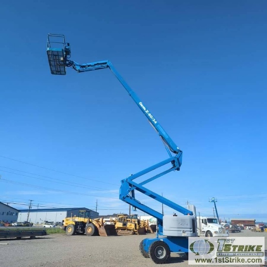 MANLIFT, 2004 GENIE Z-60/34, 500LB MAX WORKLOAD, 60FT MAX LIFT HEIGHT, 34FT MAX REACH, 4 CYLINDER FO
