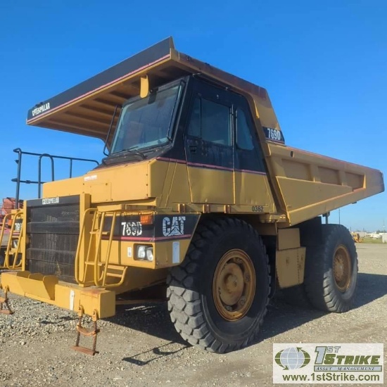HAUL TRUCK, 1996 CATERPILLAR 769D. 22 YARD BOX, 79,000 LB CAPACITY. 3408 ENGINE, 8 SPEED