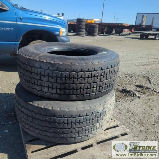 2 EACH. HEAVY TRUCK OR TRAILER TIRES, 425/65R22.5, GOODYEAR
