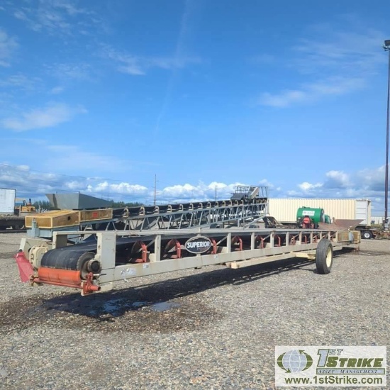 STACKER CONVEYOR, SUPERIOR MODEL 30X60STKP, 30IN X 60FT, 15HP 3 PHASE ELECTRIC MOTOR, W/STAND, DIGIT