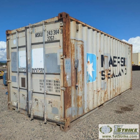 SHIPPING CONTAINER, CONEX TYPE, 20FT, STEEL CONSTRUCTION