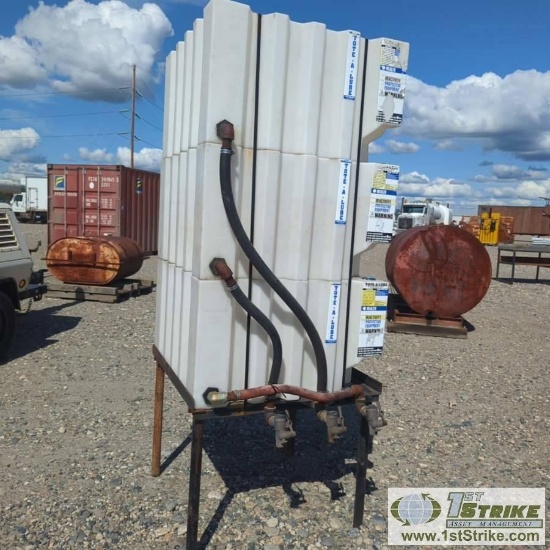 LUBRICANT DISPENSING STATION, TOTE-A-LUBE, 3EA 60GAL TANKS, W/ SHUT OFF VALVES