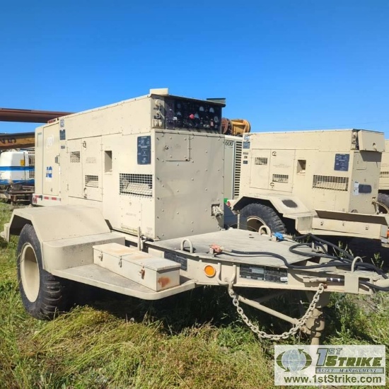 GENERATOR, 60KW, 400HZ, LIBBY MODEL MEP 816A, 120/208V 3PHASE, 240/416V 3PHASE, 208/104AMP, 6 CYLIND