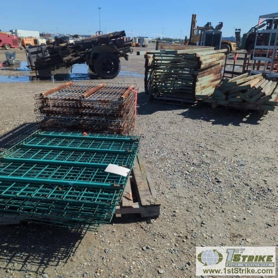 5 PALLETS. MISC PALLET RACK COMPONENTS INCL: 2 PALLETS GRATING, APPROX 15 EA UPRIGHTS, 25 EA CROSS B