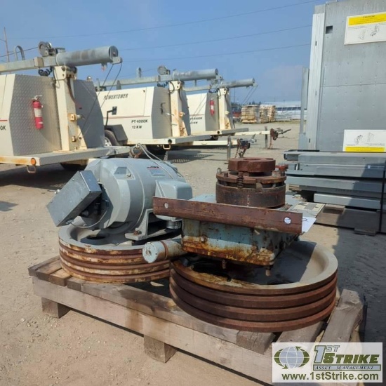 ELECTRIC MOTOR AND GEAR BOX ASSEMBLY, 32.4-1, WITH ELECTRIC BRAKE, 30HP, 1770RPM, AC, 107V WITH ENCL