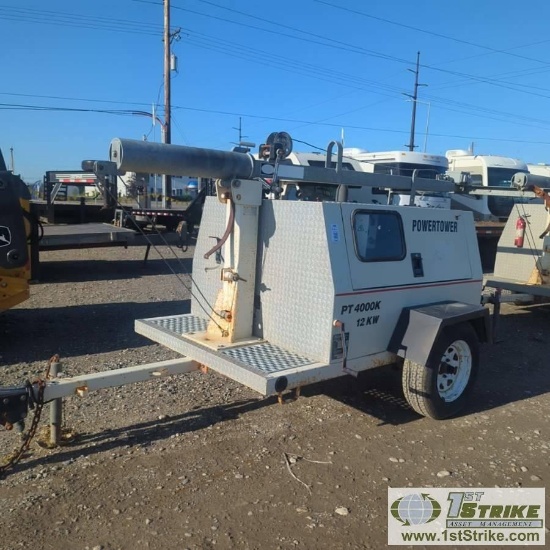 LIGHTPLANT, 2008 FRONTIER POWER TOWER PT4000K, 12KW, 12KVA GENERATOR, 4 CYLINDER KUBOTA DIESEL, SING