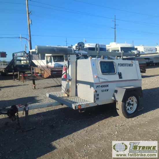 LIGHTPLANT, 2008 FRONTIER POWER TOWER PT4000K, 12KW, 12KVA GENERATOR, 4 CYLINDER KUBOTA DIESEL, SING