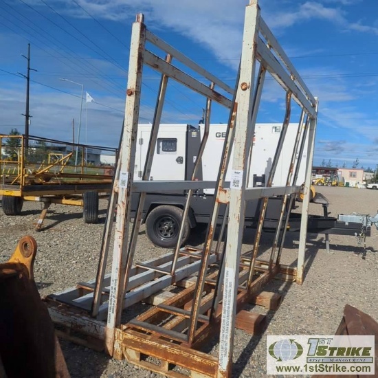 2 EACH. COUNTERTOP OR GLASS STORAGE AND TRANSPORTATION RACKS, STEEL CONSTRUCTION, 97IN WIDE, 36IN DE