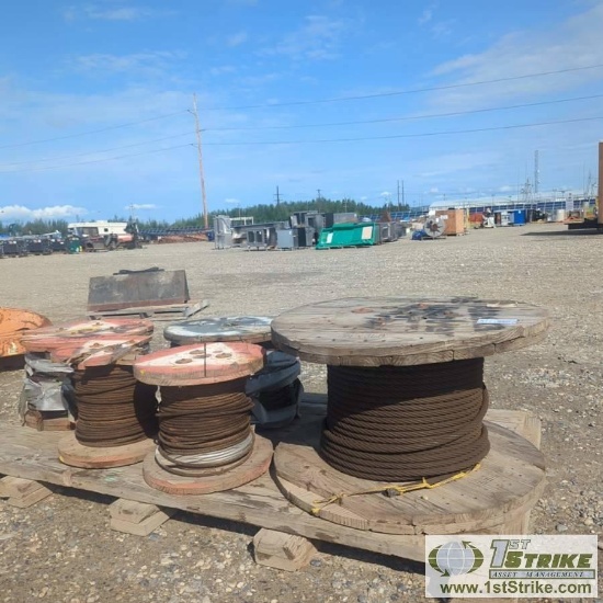 1 PALLET. WIRE ROPE INCL: 3 SPOOLS APPROX 1/2 INCH, 2 SPOOLS APPROX 3/8 INCH