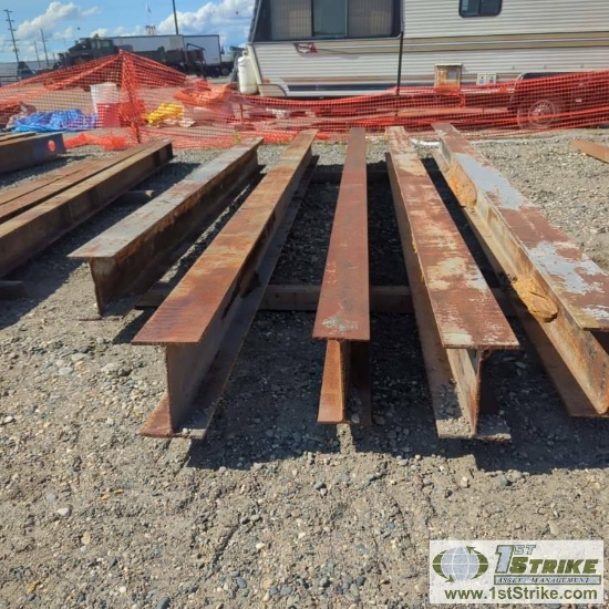 1 ASSORTMENT. STEEL I-BEAMS, INCLUDING: 3EA 8IN X 12IN X 18FT, 1EA 8IN X 12IN X 14FT,1EA 6.5IN X 12I