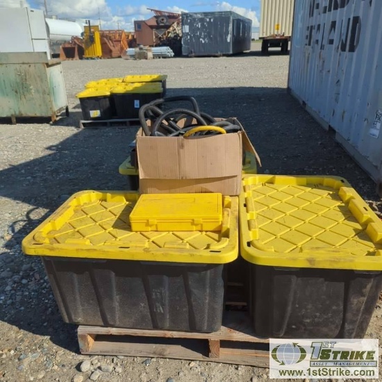 1 PALLET. MISC ELECTRICAL COMPONENTS INCL: WIRE SPOOLS, ELECTRICAL CONNECTOR ASSORTMENT BINS
