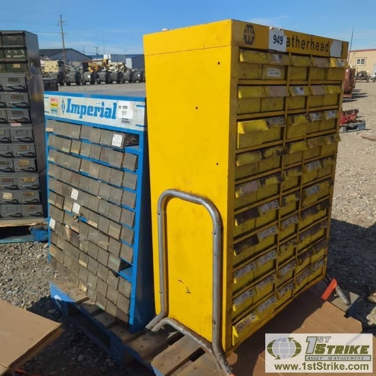 2 EACH. HARDWARE CABINETS W/CONTENTS INCL: BRASS PIPE FITTINGS, HYDRAULIC FITTINGS