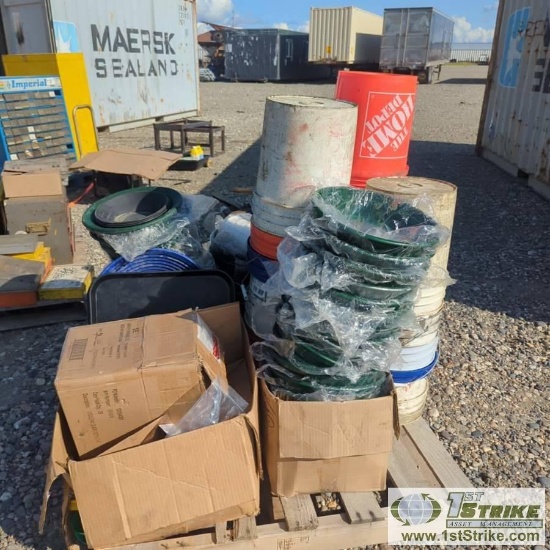 1 PALLET. MISC TOOLS INCL: CLASSIFIER SCREENS, GOLD PANS, BUCKETS