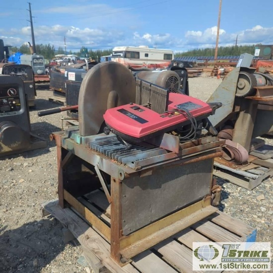 1 PALLET. MISC SAWS INCL: 1EA METAL CUTTING CHOP SAW, RIGID, 16IN, 3 PHASE ELECTRIC MOTOR, 1EA BANDS