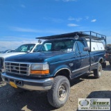 1996 FORD F-350 XLT, 7.3L POWERSTROKE, MANUAL TRANSMISSION, 4X4, REGULAR CAB, LONG BED, CAMPER SHELL