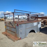 TRUCK UTILITY BED, 80IN WIDE X 98IN LONG W/ADDITIONAL 10 IN BUMPER, CAB OVER PIPE RACK