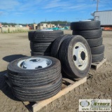 2 PALLETS. 13EA TRUCK OR TRAILER TIRES, 225/70R19.5, CONTINENTAL CONTI HYBRID HS3, MTD ON FORD DUALL