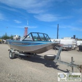 BOAT, HEWESCRAFT RIVERRUNNER, 14FT ALUMINUM HULL, 5.5FT BEAM, JOHNSON 50HP JET, W/1992 CALKINS TRAIL