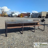 SHOP BENCH, STEEL CONSTRUCTION, APPROX 11FT LONG X 31IN DEEP X 34IN HIGH, W/RIDGE TOOL CO VICE