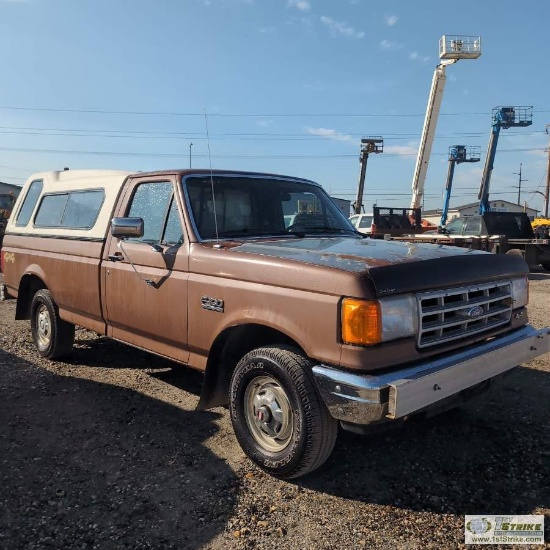 1991 FORD F-150, 4.9L GAS, 4X4, SINGLE CAB, LONG BED, WITH CANOPY, 1 SET WINTER TIRES, SNOW CABLES,