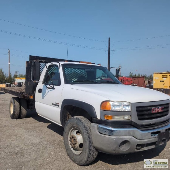 2005 GMC SIERRA 3500, 6.6L DURAMAX, 4X4, DUALLY, SINGLE CAB, FLAT BED